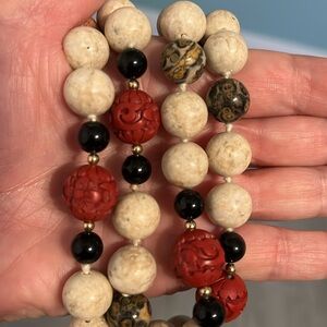 Vintage marble, onyx , lacquer ware withgold tone necklace